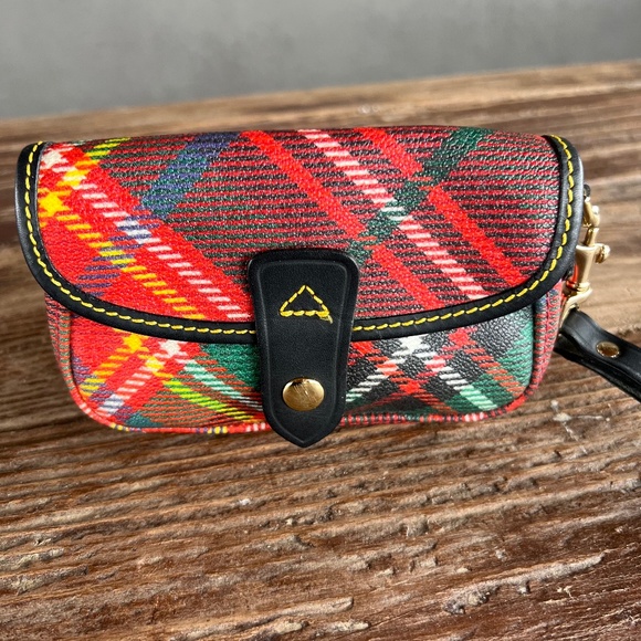Dooney & Bourke Handbags - Dooney & Bourke Red Tartan Plaid Wristlet with Black Trim, 6", Snap Closure